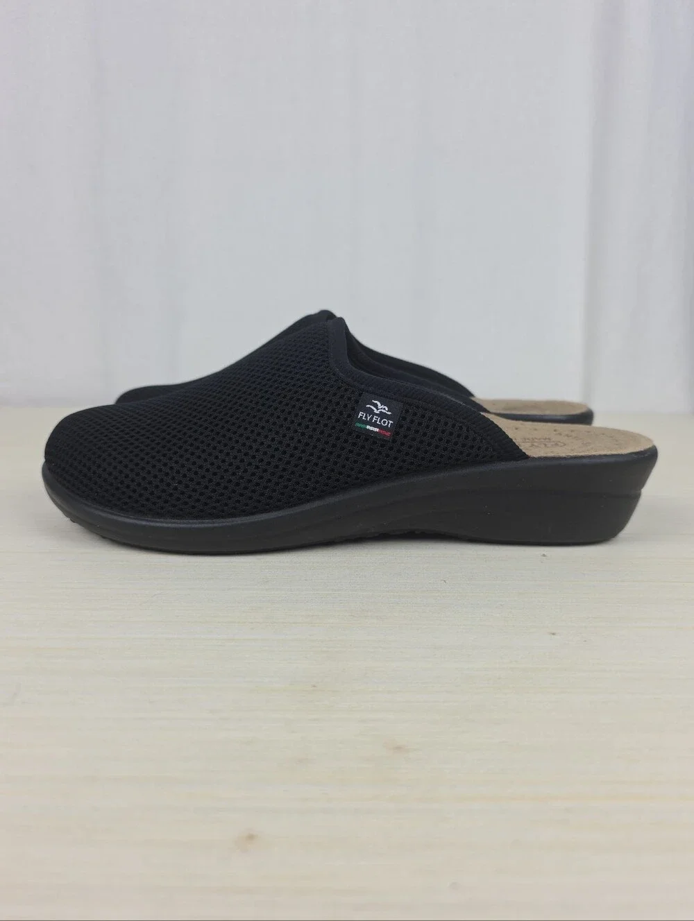 Fly Flot Made In Italy Womens 40 US 9 Slip-on Mesh Wedge Mule Clog Shoes Black